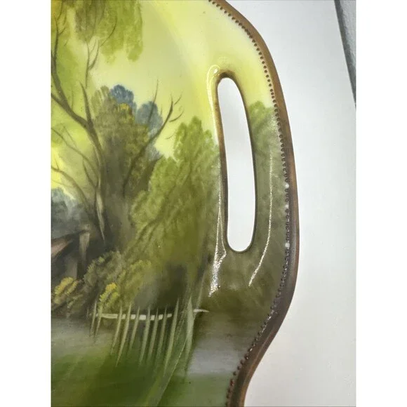 Vintage NORITAKE Morimura Japan Hand Painted Double Pierced 2 Handle Bowl - Picture 5 of 11